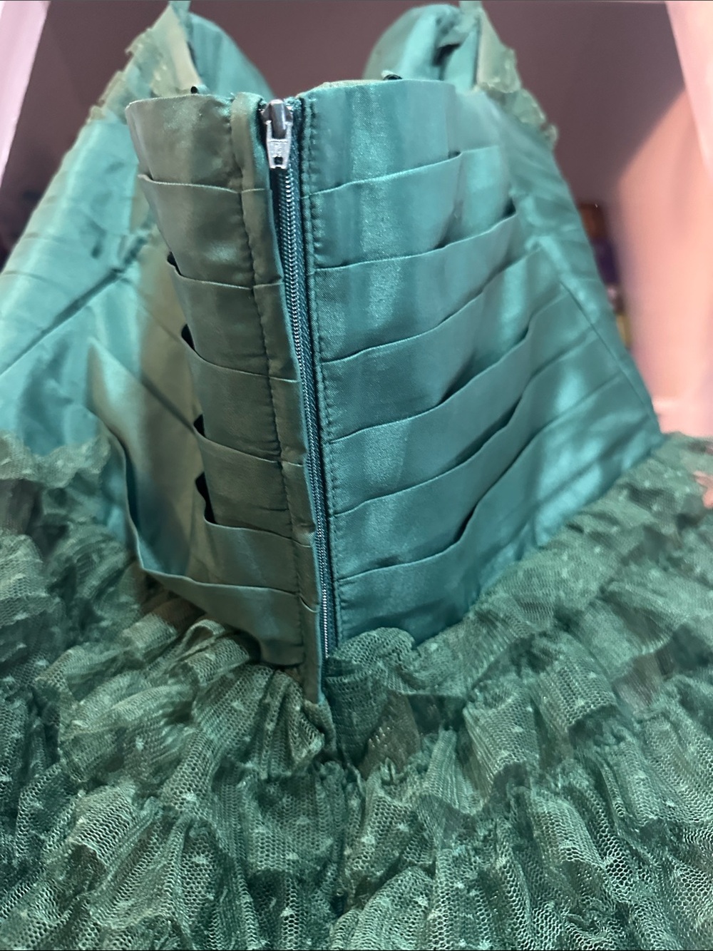 Emerald Green Ruffled Halter Tulle Party Dress - Picture 12 of 17